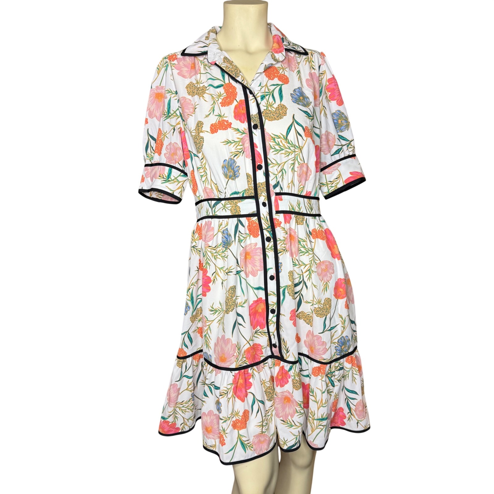 Kate Spade Picnic Perfect Blossom Womens Size 4 Tiered Ruffle Sleeve Shirtdress